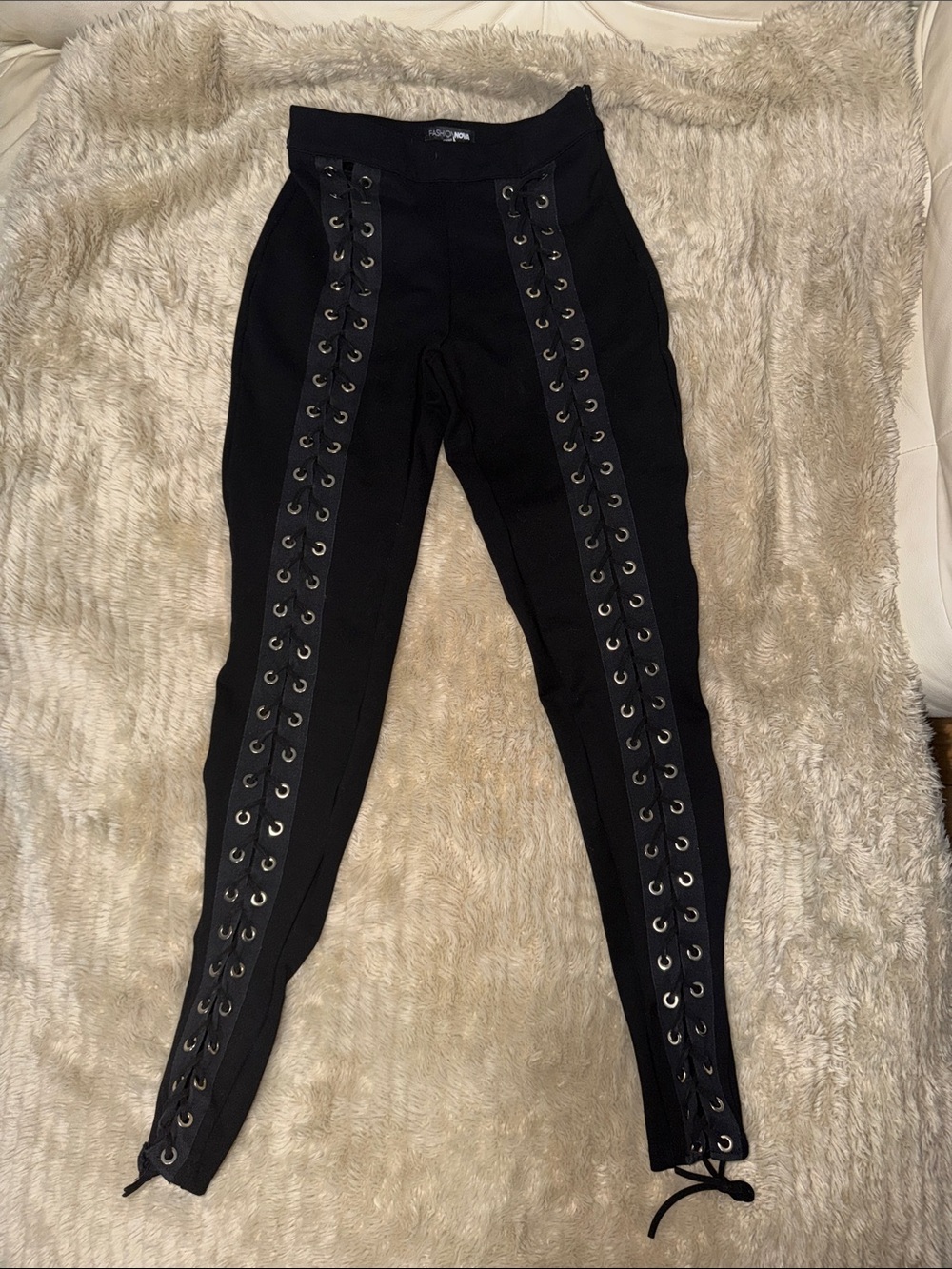 Fashion Nova Black Lace-Up Side Grommet Skinny Pants